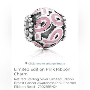 Pandora retired limited edition pink ribbon breast cancer awareness charm